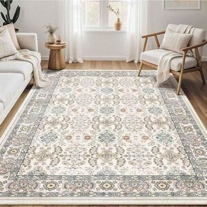 NEW 5x7 Vintage Boho Floral Print Rug,Ultra Thin,Stain Resistant,Washable,Soft